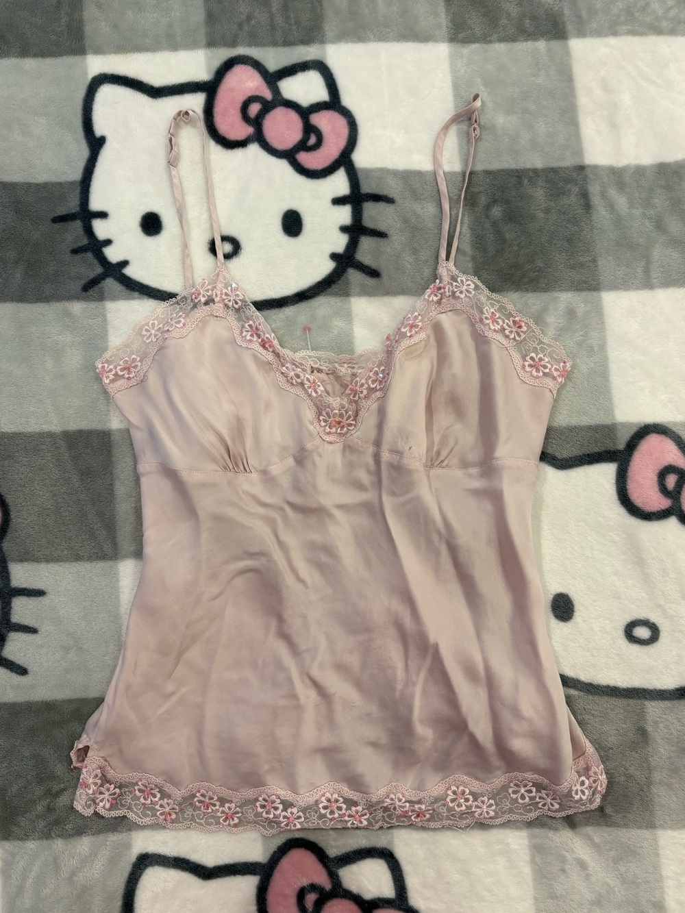 Ninety Pink 100% Silk Floral Lace Y2K Cami Top